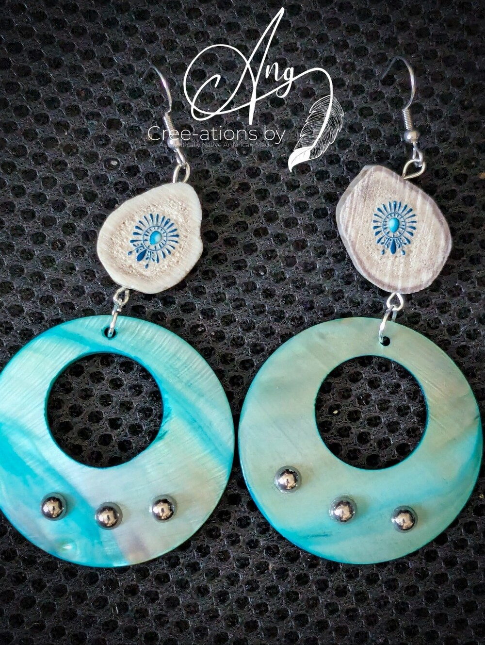 Turquoise Blue Freshwater Shell Hoop Elk Antler Earrings